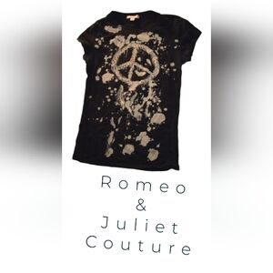 Romeo & Juliet Couture Ecru Sequins & Crystals Peace Symbol T-Shirt - Size:M